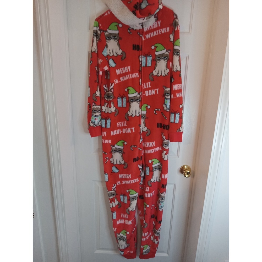 GRUMPY CAT PAJAMA ONE PIECE JUMPSUIT Size‎ Large 12-14 Christmas